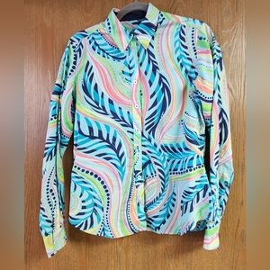 Lily Pulitzer blue multicolored button down top, size 10.